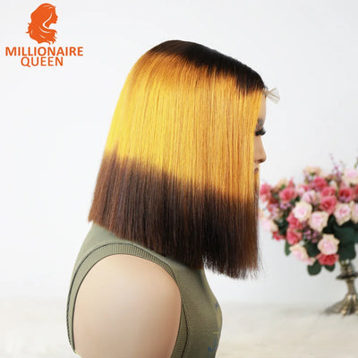 Vietname Super Double Drawn Bone Straight 2x6 Bob Wig with 100% Human Hair Orange Candy 250% Density For Black Women