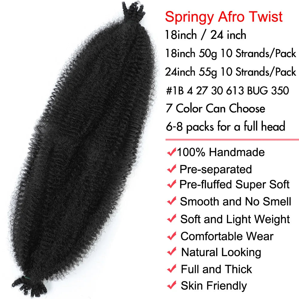 24 inch Kinky Afro Springy Braiding Crochet Hair 18” Marley Kinky Crochet Braids Hair Soft Afro Kinky Twist Crochet Braid Hair