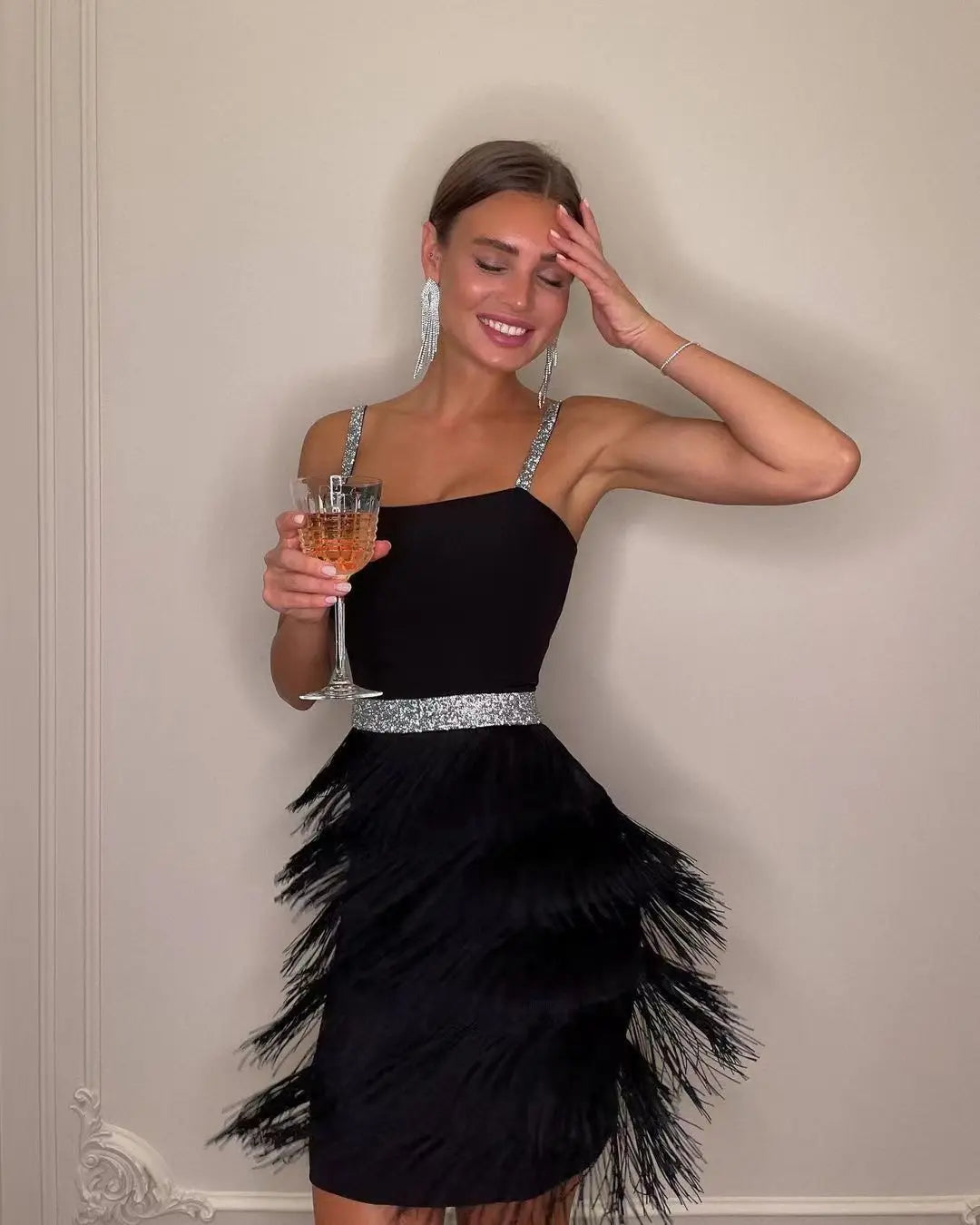 Women's Dresses New Tassel Sexy Low Cut Suspender Sleeveless Midi Party Dress 2024 Summer Fashion