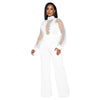 Fashion Women's Clothing Hollow Long-sleeved Loose Wide Leg Jumpsuits Overall Pants Solid Color Sexy Lace