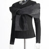 TWOTWINSTYLE Solid Spliced Bowknot T Shirt For Women O Neck Long Sleeve Patchwork Mesh Casual Temperament T Shirts Female Style