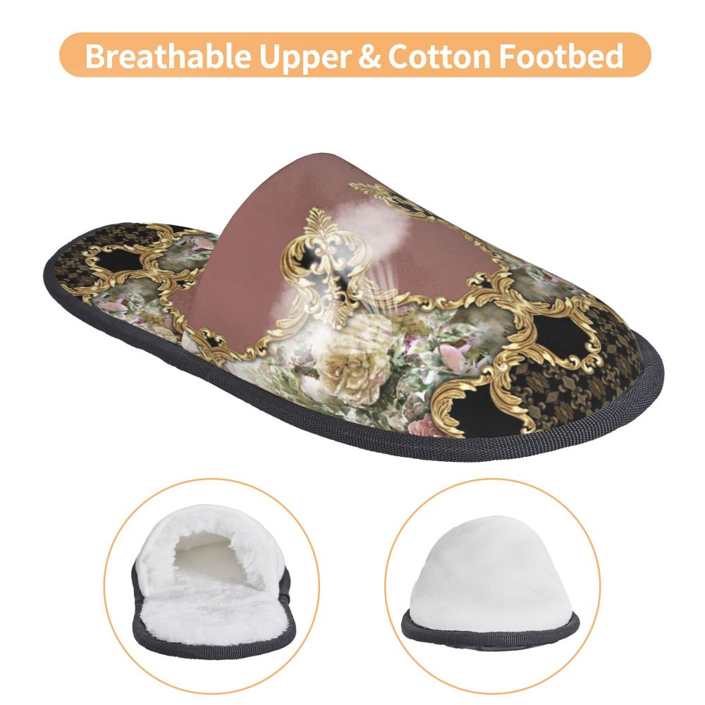 Custom Queen Of Absolutely Everything Gold Baroque Soft Memory Foam House Slippers Women Comfy Warm Anti-skid Sole Slipper