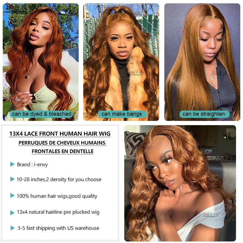 13X6 Ginger Blonde Lace Front Human Hair Wigs Red Burgundy 13x4 Body Wave Transparent HD Lace Frontal Wig Brown Lace Front Wig