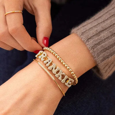 DOREMI Fat Bubble Slide Initial Letters Bracelet Full Crystal Letters Women Name DIY Sliding Slider Letter Bracelets