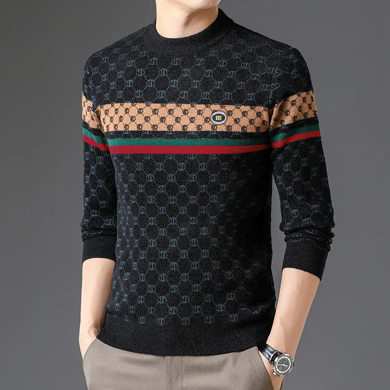 Brand 2023 Autumn High End Mens Velvet Knit Sweater Tops Designer Classic Casual Wool Pullover Fashion Soft Warm Winter Clothing