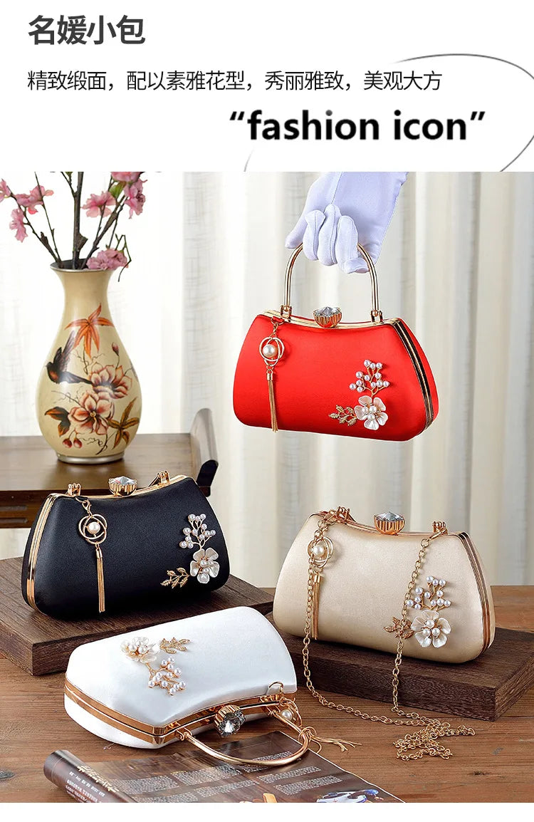 2025 New Women Handmade Flowers Clutch Handbags Wedding Evening Wallets Party Dinner Purse For Ladies 4 Colors