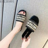2024 Letter Slippers Fashion Flat Woman Single Shoes Casual Shoes Female Outer Wear Letter Sandals Women's Shoes Flat
