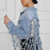 Women Denim Jacket Back Grid Fringe Design Denim Jacket Ladies Spring and Fall Fashion Short Personalized Jacket Coat 2024 New