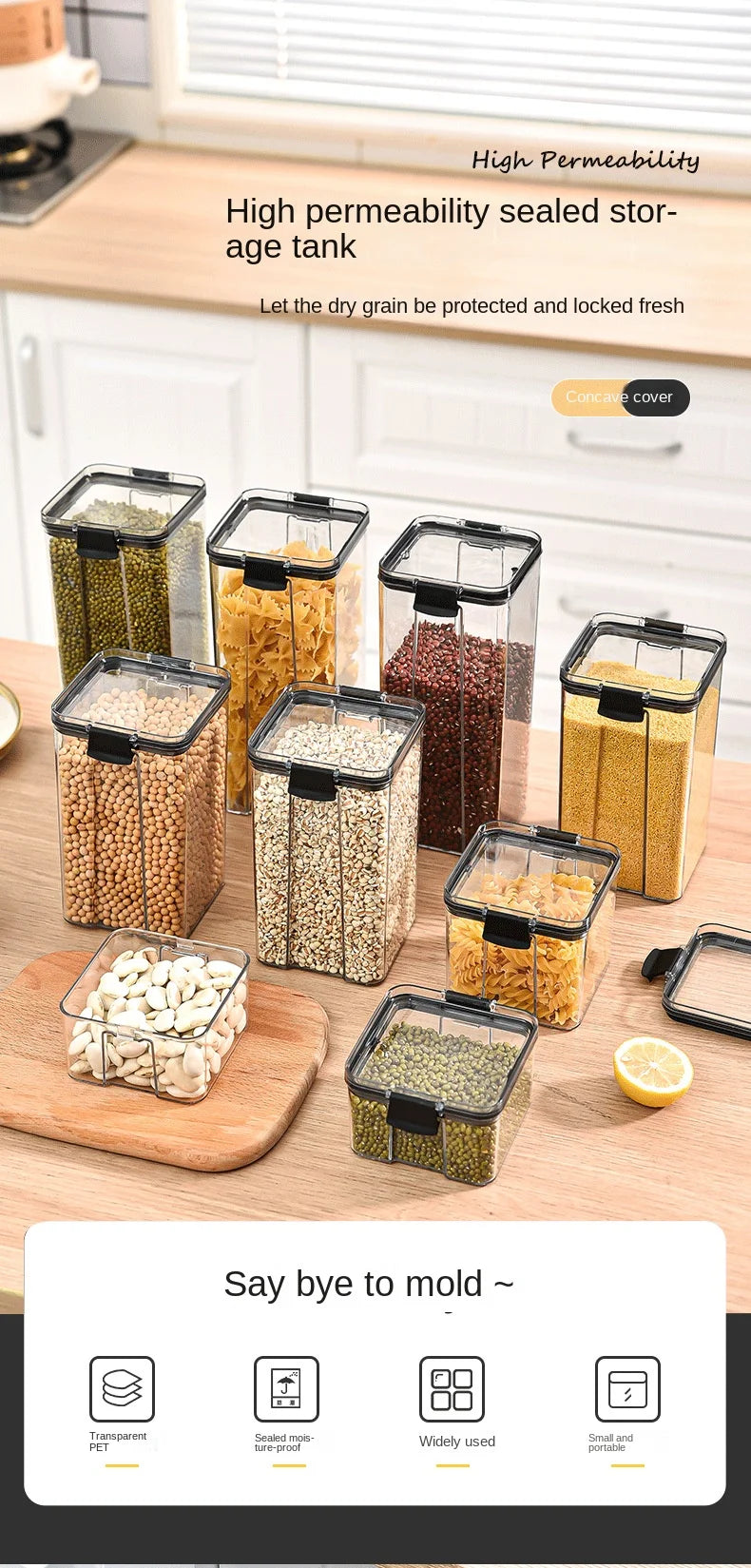 2/4PCS Sealed Jars Sets Stackable Kitchen Grain Srorage Sealed Containers Fridge Fresh Keep Boxes Seasoning Set Multigrain Tank
