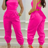 New Summer Fashion Printed Sleeveless Jumpsuit Sexy Hollow Backless Lace Up Long Jumpsuits Elegant Casual Jumpsuit With Pocket