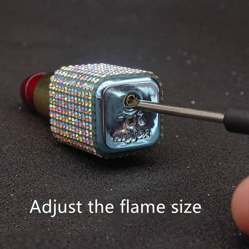 Luxury Diamond Lipstick Inflatable Lighter Mini Butane Pink Water Diamond Portable Lighter High End Women's Smoking Gift