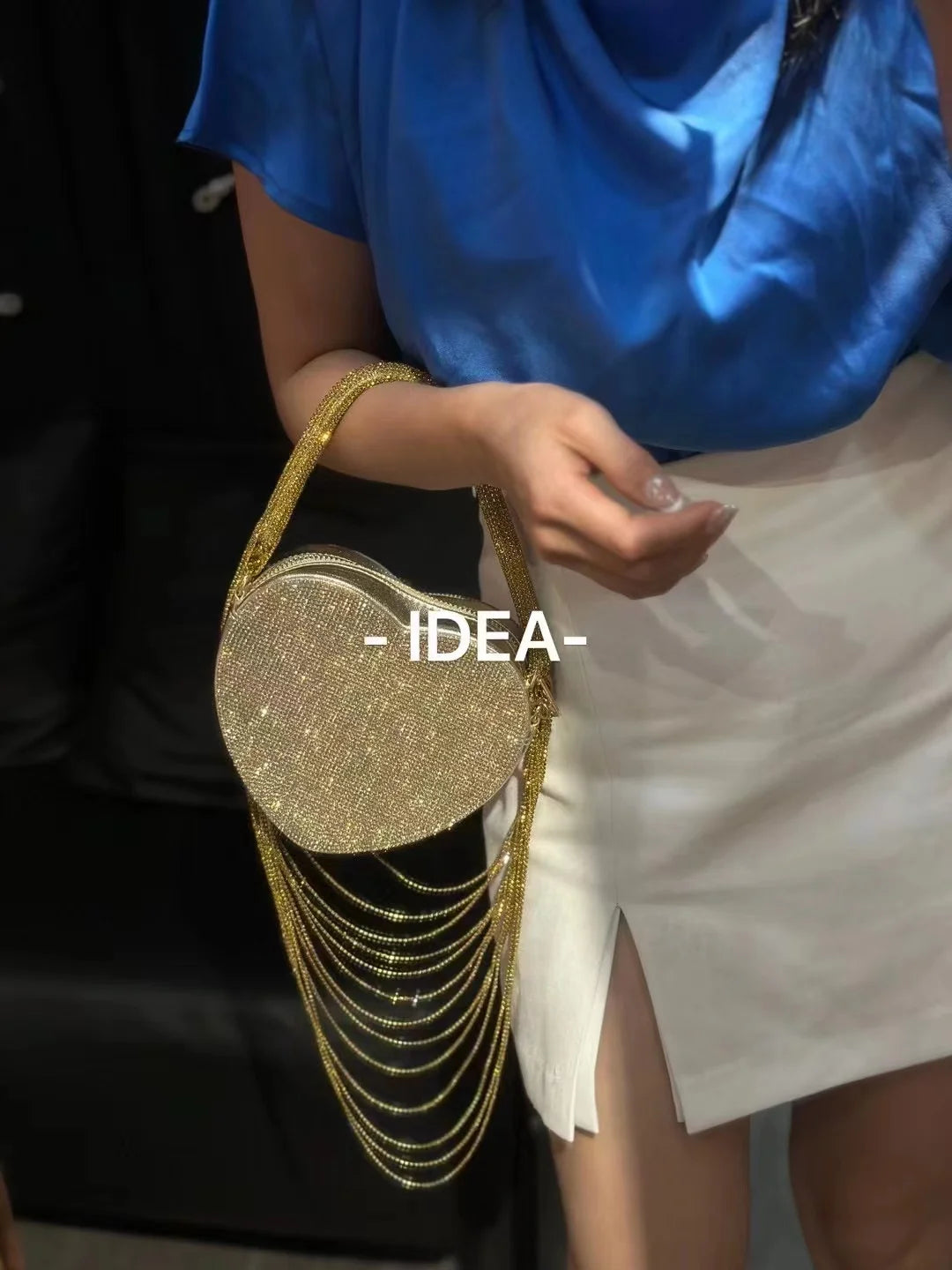 Bling Tassel Heart-shape Satin Bag Glitter Rhinestone Diamond Evening Bag Women Handbag Wedding Party Clutch Purse Crossbody Bag