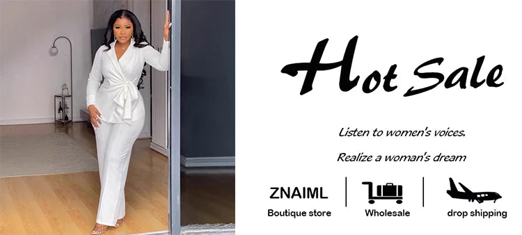Znaiml Elegant Lapel Long Sleeve Top and Wide Leg Pants Two 2 Piece Sets Women White Office Lady Lace Up Blazer Business Outfits