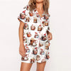 Nutcracker Pajamas Women Christmas Pajama Set Short Sleeve Tops+Elastic Waist Shorts Santa Claus Avatar Print Sleepwear Outfits