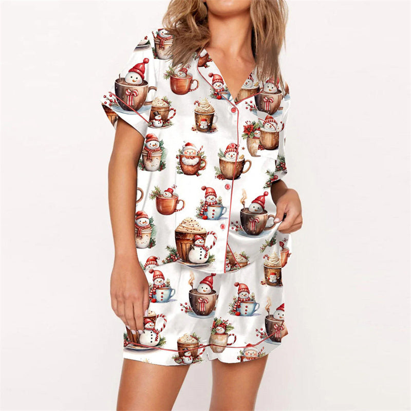 Nutcracker Pajamas Women Christmas Pajama Set Short Sleeve Tops+Elastic Waist Shorts Santa Claus Avatar Print Sleepwear Outfits