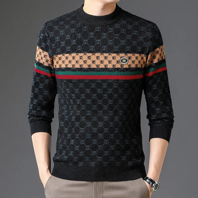 Brand 2023 Autumn High End Mens Velvet Knit Sweater Tops Designer Classic Casual Wool Pullover Fashion Soft Warm Winter Clothing