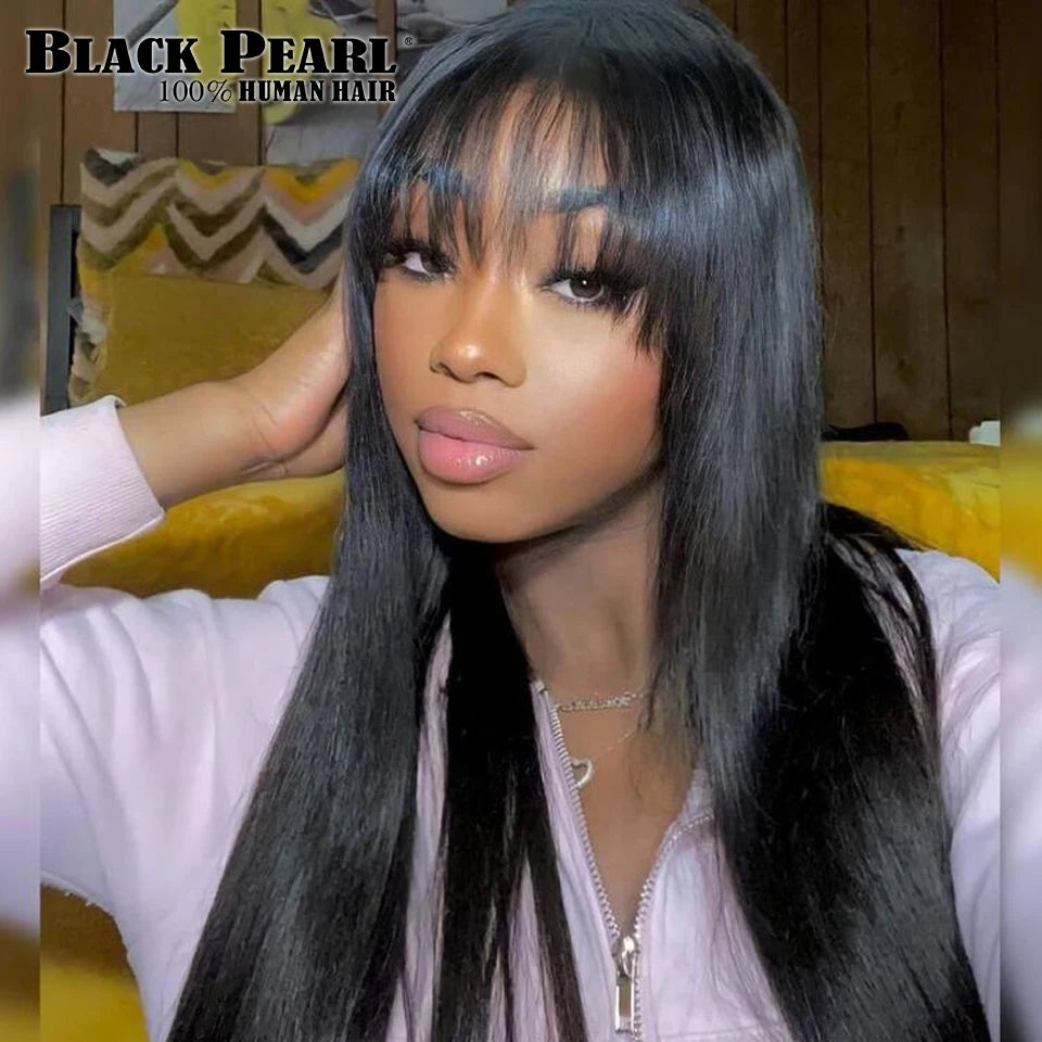 Ginger Straight 16- 28 Inch Human Hair Wigs With Bangs Full Machine Made Wigs Colored Blonde Burg Wigs Brazilian Remy Hair Wig