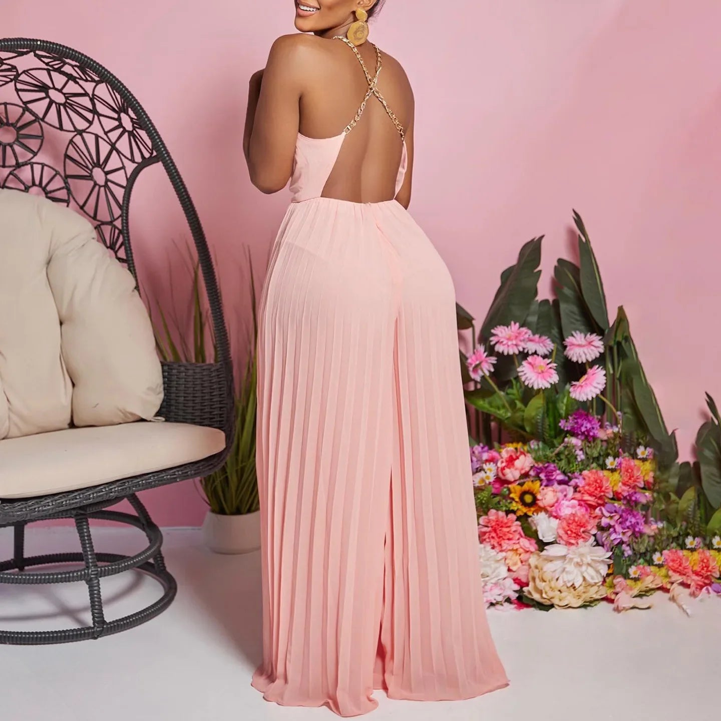 Jumpsuits Women One Piece Pleated Slim Party Night White Overalls Sexy Sling Sleeveless Wide Leg Long Pants High Waist Rompers