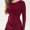 Tossy Female Pleated Sexy Maxi Dress Patchwork Twist Slim Long Sleeve Solid Y2k Autumn Streetwear Dress Women's Bodycon Dress