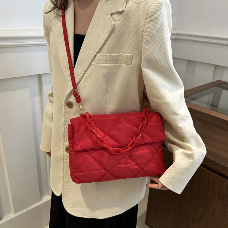 Acrylic Chain Crossbody Square Bags Casual Flap Women Commute Bags Quilted All-match Winter Large Capacity for Girls Shopping