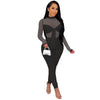 Sexy Mesh Patchwork Jumpsuits for Women Elegant Long Sleeve Bandage One Piece Party Long Bodysuit