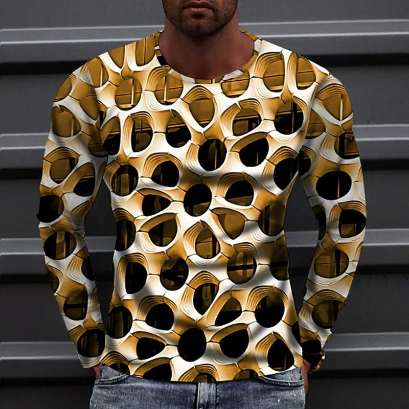 2023 New Autumn Man's Optical Illusion Round Neck Long Sleeve T-shirt 3D printing Fashion Top pullover T Shirts Man's Clothing