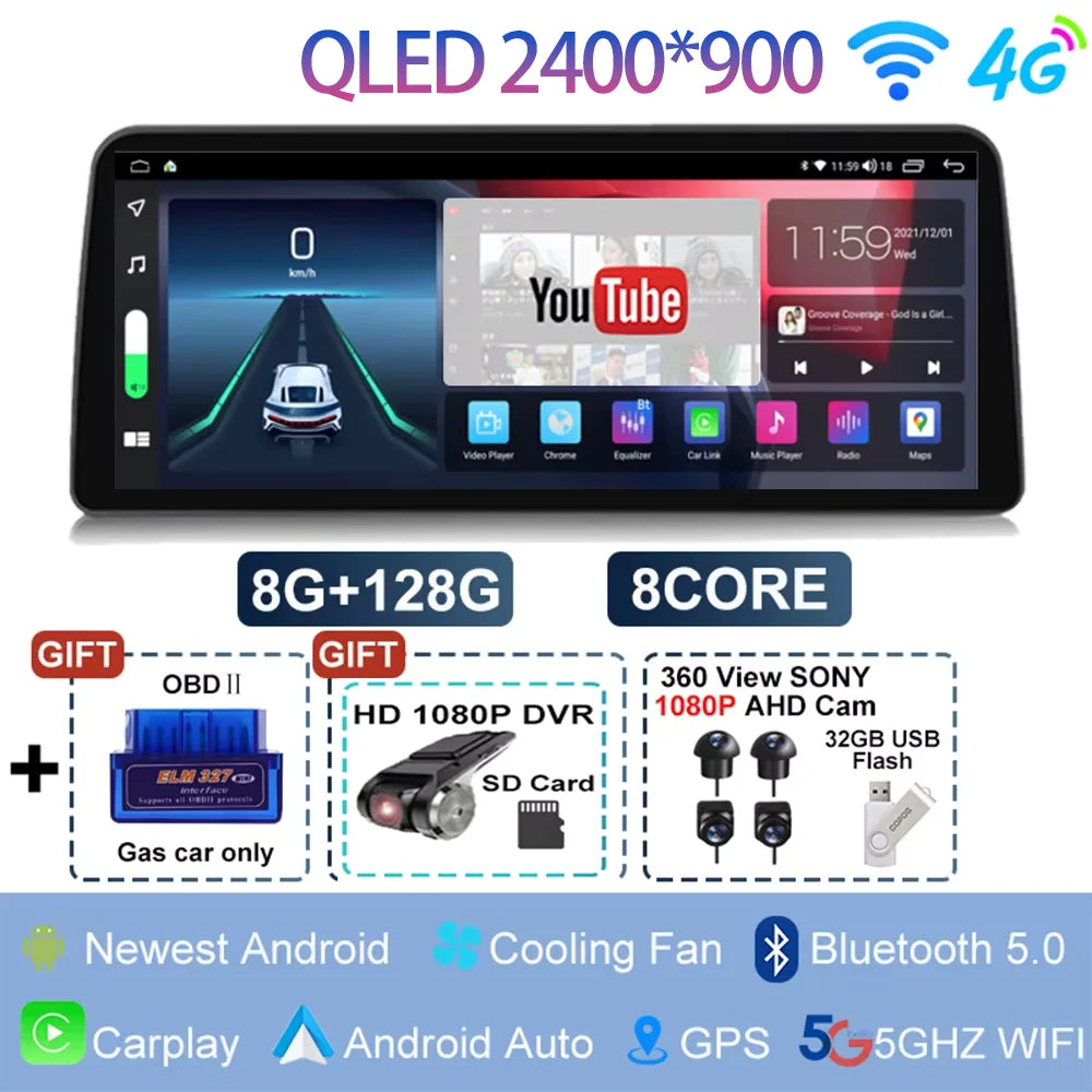 12.3 inch 2400*900 For Peugeot 308 T9 308S 2013 - 2017 Radio Car Video Player Stereo Android 14 GPS Multimedia Carplay Head Unit