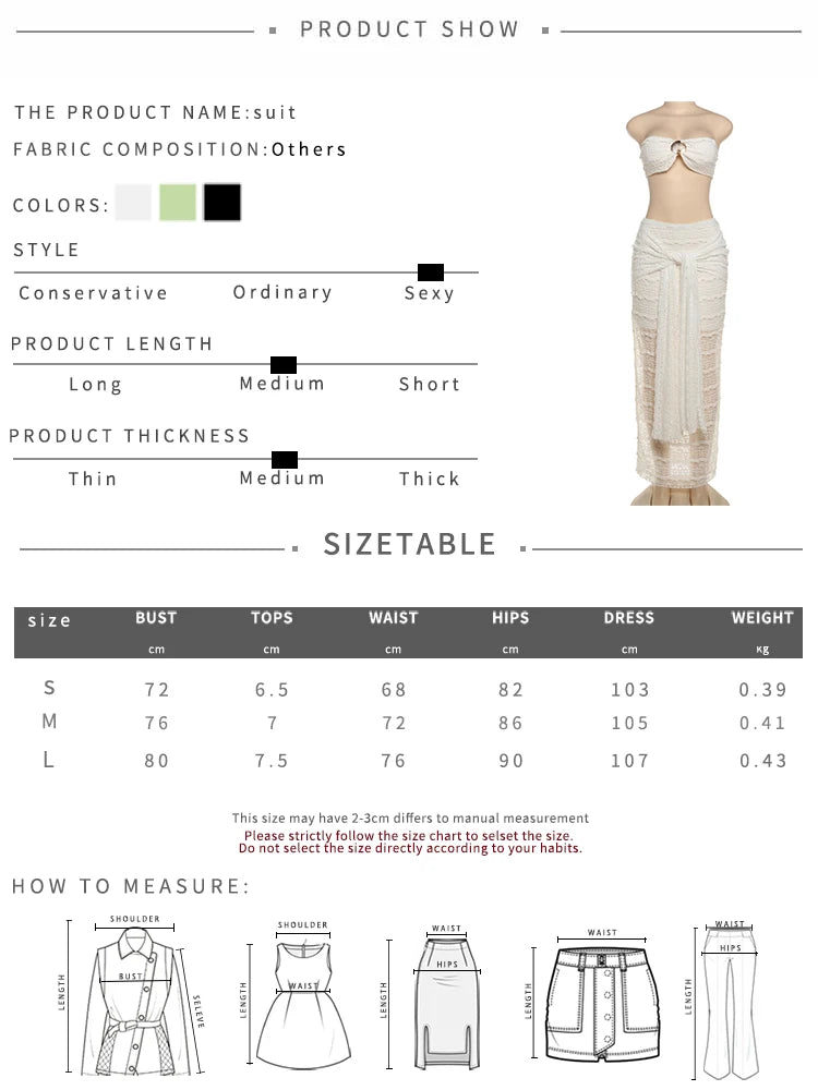 Weird Puss Elegant Women 2piece Set Sexy See Through Thin Tierred Y2K Seashell Tube Top+Wrapped Bandage Skirts Matching Clubwear