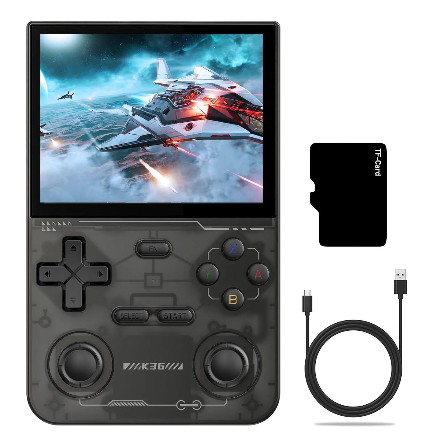 Open Source K36 Retro Handheld Video Game Console 16000 Games Emulator for PS1/PSP/DC/N64/SS 500nit 3.5 Inch IPS Screen