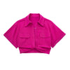 Women Fashion Front Knot Elastic Linen Cropped Shirts Vintage Short Sleeve Patch Pockets Female Blouses Blusa Chic Tops