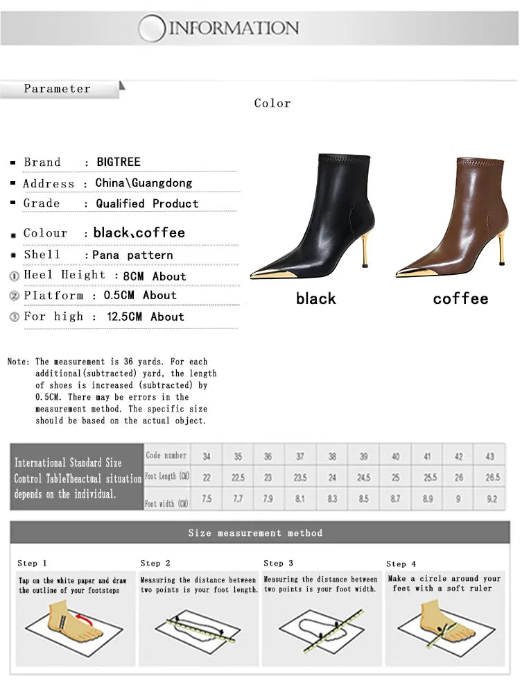 BIGTREE shoes Autumn Winter Boots Metal Pointed tip Women Boots Fashion Leather Boots High Heels Stilettos New Women Ankle Boots