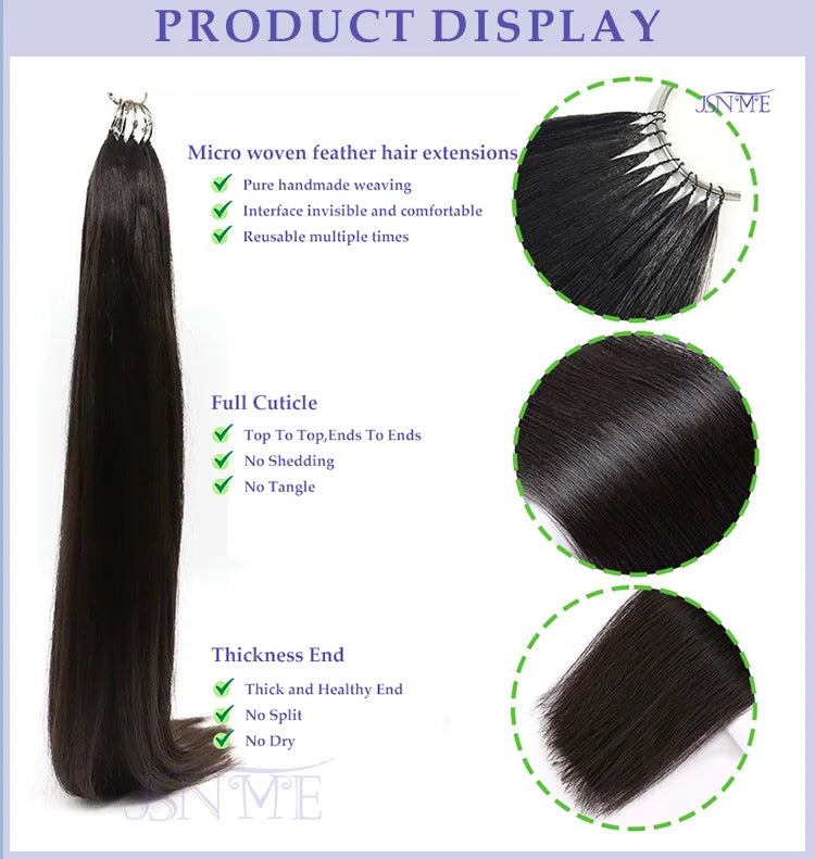 JSNME Micro Feather New hair extensions 100% Real Natural Human Hair Comfort Invisible 14-28 inch Black Brown Blonde 613 color