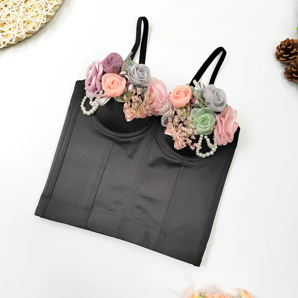 SXTHAENOO Women Sexy Fashion Crop Top Diamond Flower Strapless Vest Bustier Bra Night Club Party Tank Top Female Ropa De Mujer