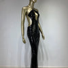 Women Summer Luxury Sexy Backless Halter Black Mesh Sequins Maxi Long Gowns Dress Elegant Celebrity Evening Party Club Dress