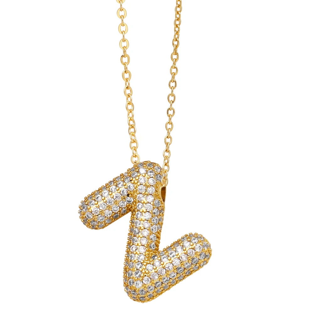 FLOLA Chunky Clear Crystal Initial Necklaces For Women Bubble Letter Necklace Custom Name Jewelry Birthday Gifts nkeb798