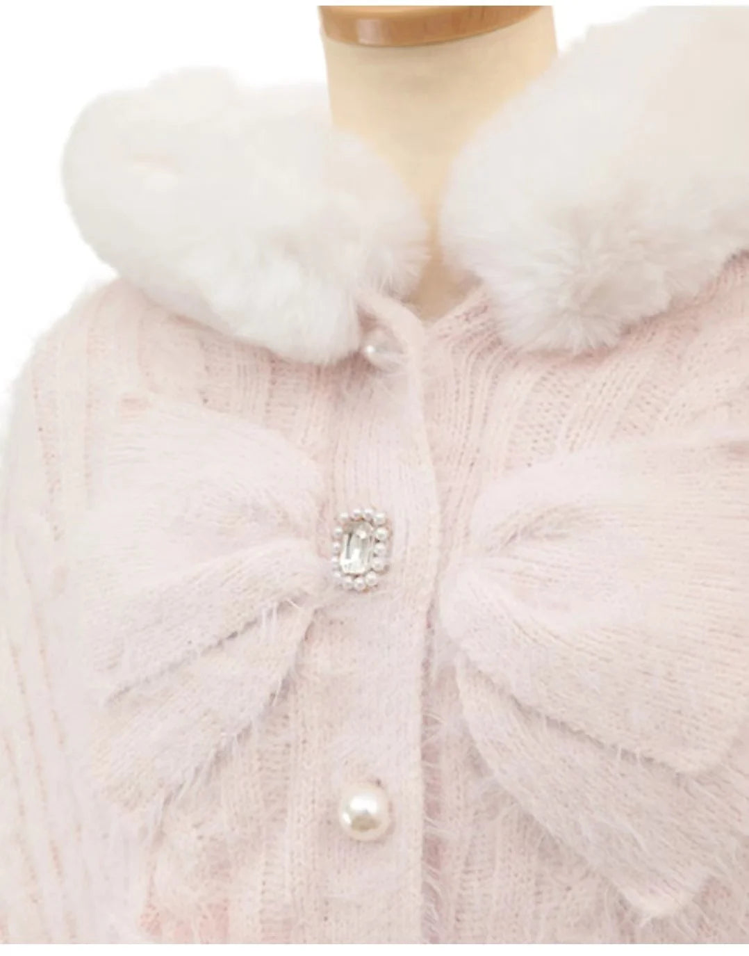 Japanese Liz Sweet Princess Faux Rabbit Fur Cape Coat Women Autumn Winter Fur Jacket Loose Clock Rhinestone Bow Hooded Coat