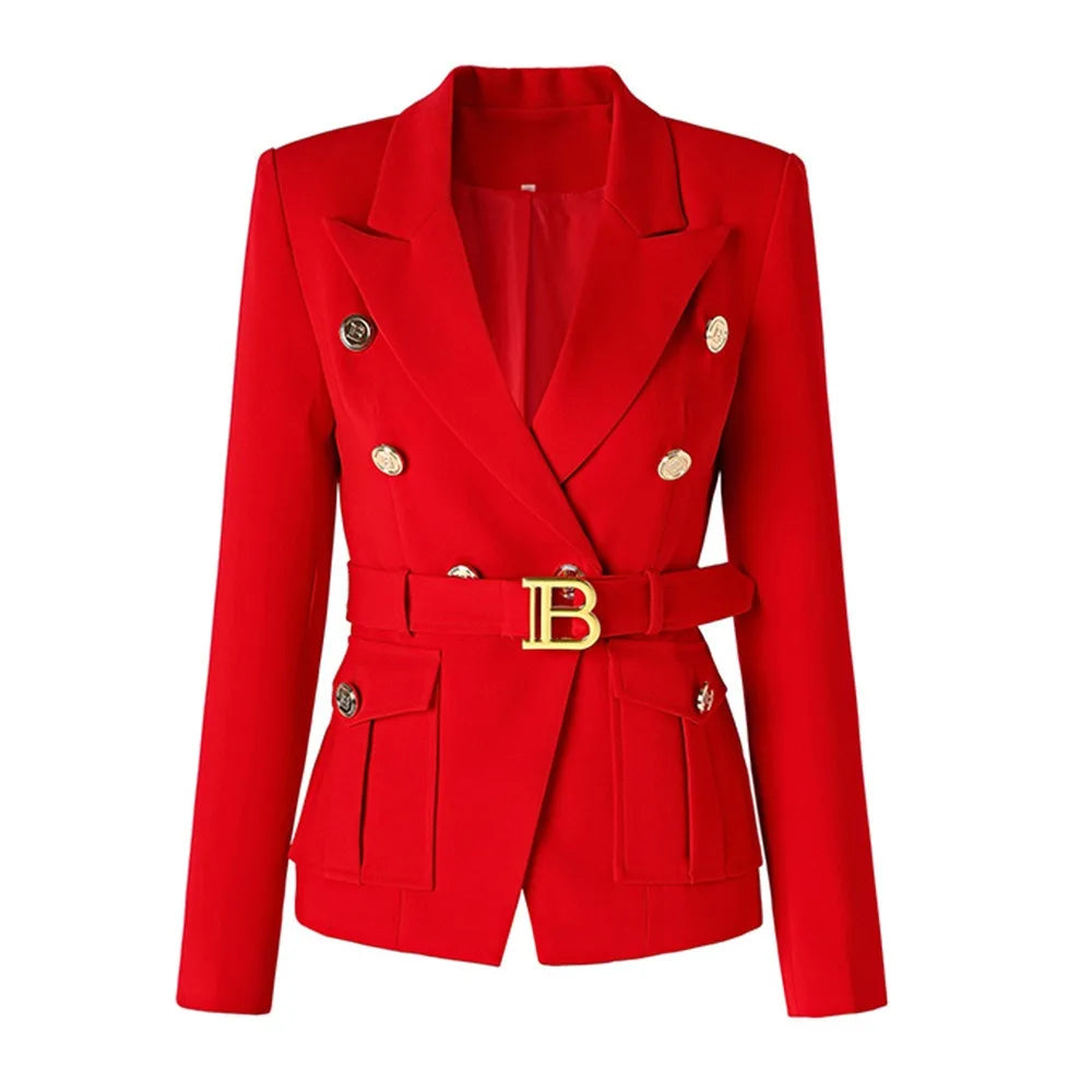 9 Colors Factory Customize Luxury Quality Classic Style Office White Black Women Pocket Blazers with Blet