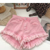 ITOOLIN Women Vintage Tassels Denim Shorts Button Loose High Waist A-line Jean Shorts Casual Women Office Trousers Streetwear