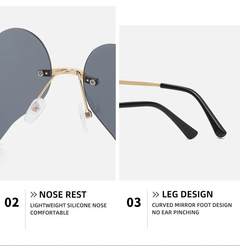 Rimless Sunglasses Women Luxury Brand Rhinestone Sun Glasses Ladies Cute Heart Shape Punk Party Eyewear очки від сонця женские
