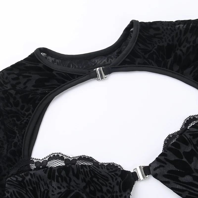 FAGADOER Sexy Lace See Through 2 Piece Sets Woman Outfit Hollow Out Crop Top + Flare Pants Female Y2K Streetwear Summer Spring