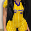 Women's V Neck Casual Jumpsuit One Piece Tight Short Rompers Sports Clothes Baseball Letter Print Summer Outfit New Fashion 2023