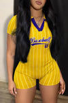 Women's V Neck Casual Jumpsuit One Piece Tight Short Rompers Sports Clothes Baseball Letter Print Summer Outfit New Fashion 2023