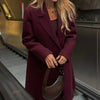 HH Women Fashion Burgundy Woolen Coat Double Breasted Long Sleeve Lapel Blends Jacket Autumn Winter High Street Outerwear