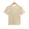 Women V Neck Knitted Crochet Tee With