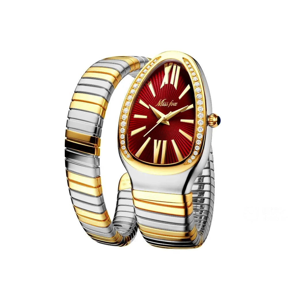 Classic Snake Shape Watch For Women Gold Silver Scaleable Bracelet Womens Watches Bling Diamonds Quartz Ladies Wristwatch