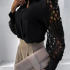 Women's Blouse White blank Elegant V-neck Lace Sleeve Cut-out Patchwork Office Commuter Black Shirt For Female
