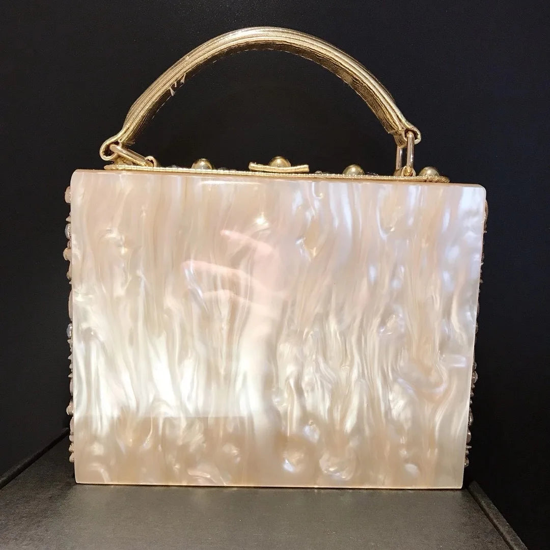 High-Grade crystal Evening Bag Female New Hollow Out Metal Carved Flower Diamond Handbag Box Fashion Chic Shoulder Crossbody Bag