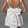 Elegant Pearl Bow Backless Short Dress Women's Sleeveless Party Cute Mini Dresses Black White Pink Chic Birthday Evening Y2K New