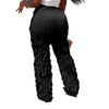 Women Pleated Ruffle Wide Leg Loose Pants Summer Female Mesh Wave Striped Full Trousers FDYFFZC-Y1260