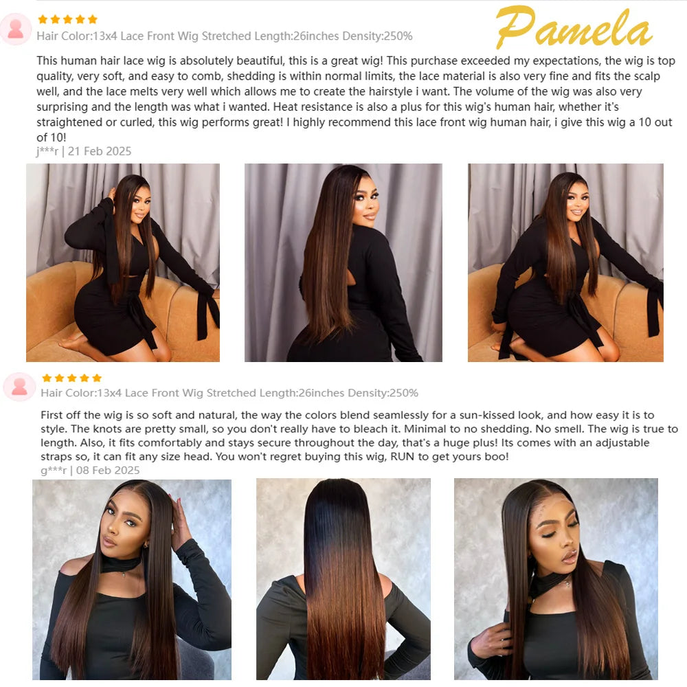 Double Drawn 13x6 HD Lace Frontal Wig Bone Straight Lace Front Wig Ombre Brown Colored Glueless Human Hair Wigs Ready To Go